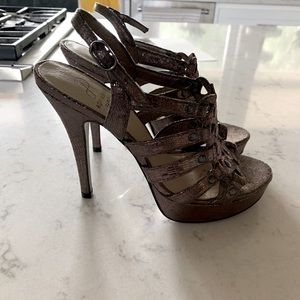 Silver Metallic Strap Stud Stiletto High Heels, 7